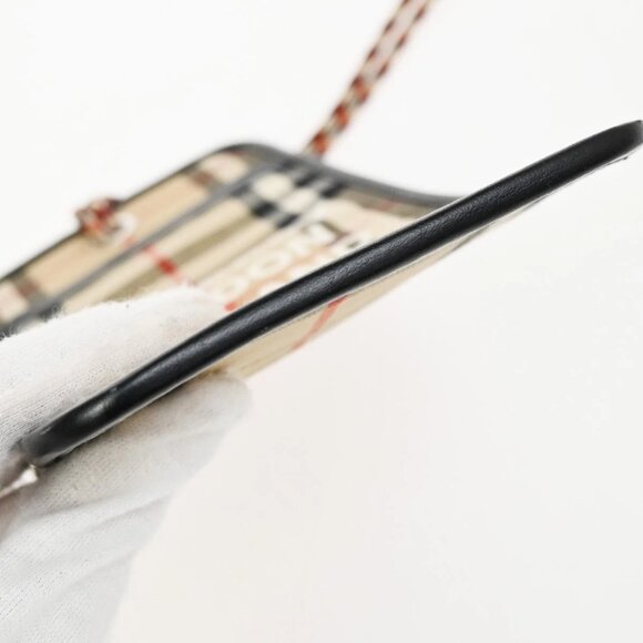 BURBERRY Logo Check Card Case Holder Canvas Leather Brown Black Italy 67KB292 - Picture 5 of 13